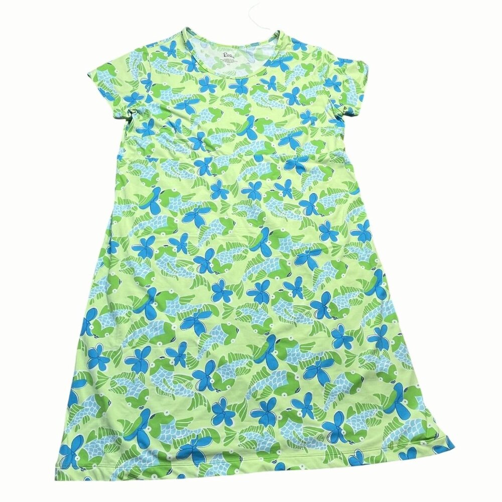 Lilly Pulitzer‎ Womens Green & Blue Fish Floral Print Casual Dress Medium